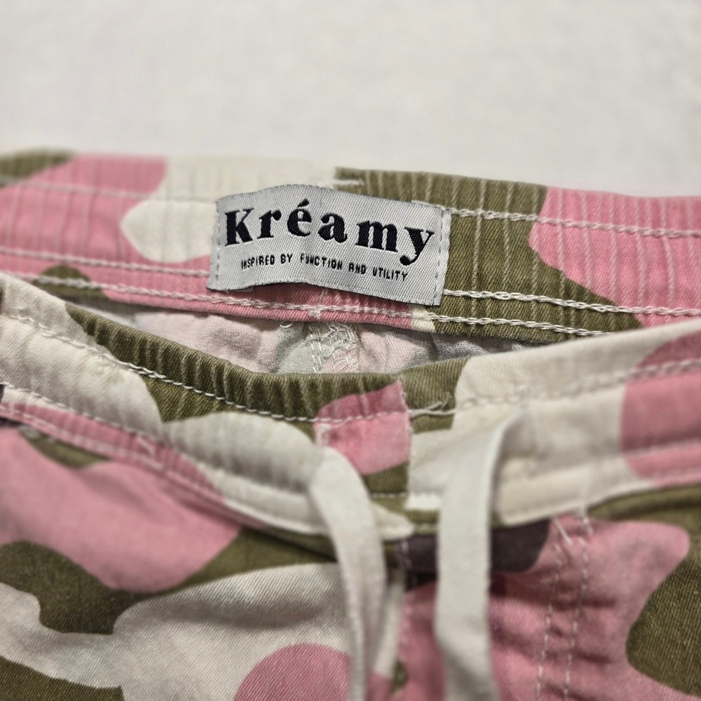 Kreamy Pink Olive Camo Jogger Pants Womens XL Elastic Waist Drawstring Utility - Picture 10 of 10